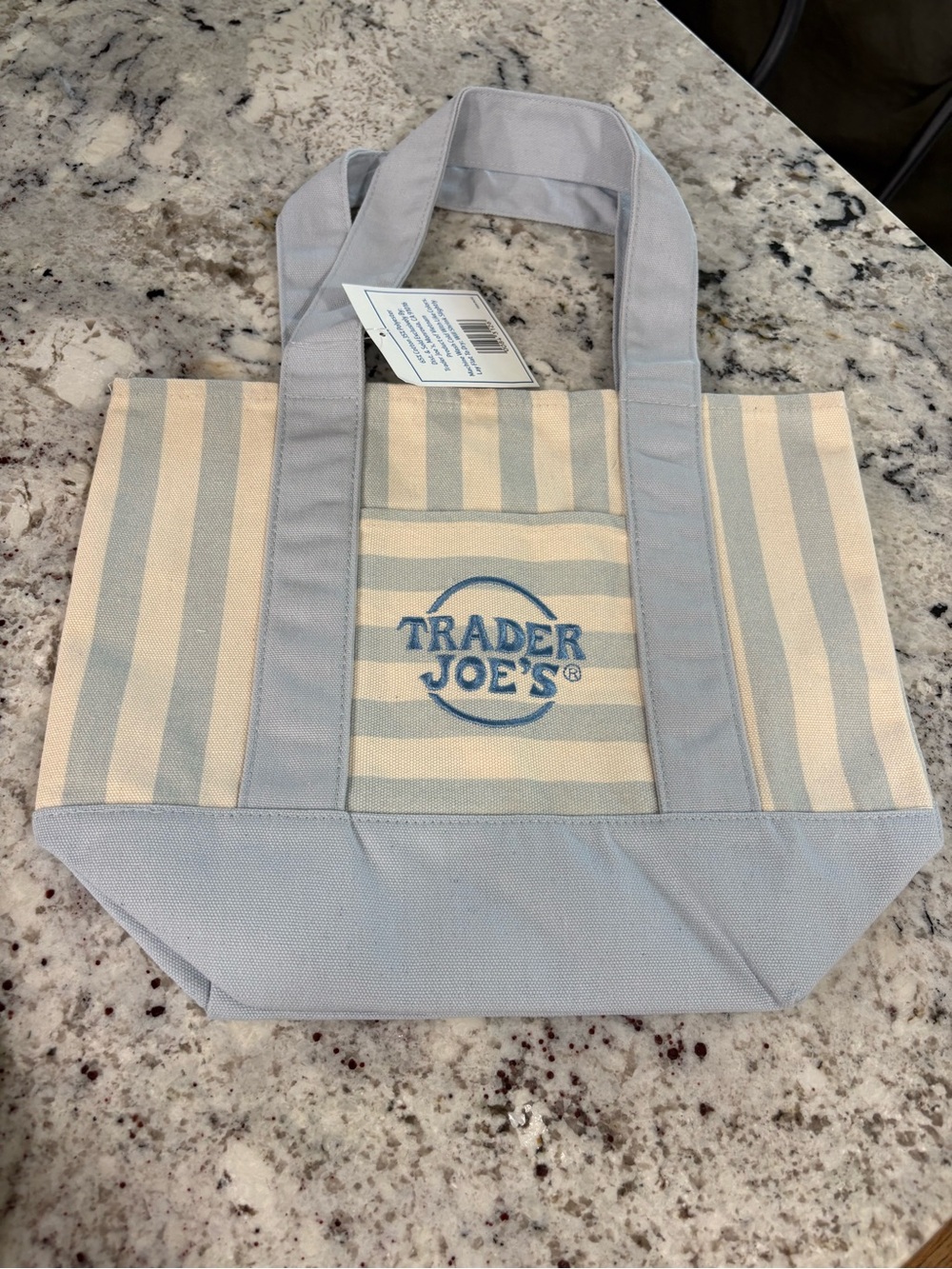Trader Joe's Blue and Cream Striped Tote Bag